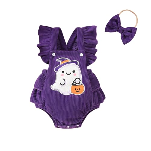 SAYOO My First Halloween Baby Girl Outfit Newborn Corduroy Ghost Skeleton Embroidery Romper Jumpsuit Infant 2Pcs Clothes