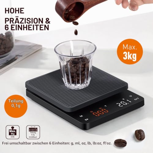 Bagail Digitale Kaffeewaage mit Timer 0,1 g Hochpräzise Elektronische Küchenwaage mit Großem Display und Automatischer Tarierung… – Ansicht 3