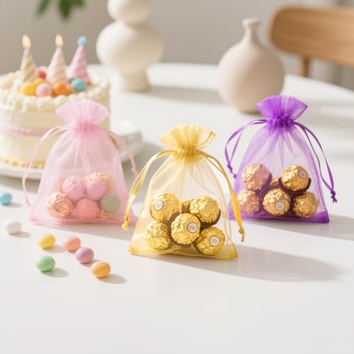 Image of joycraft 50Pcs Organza Bags, 2x3 inch Gift Favor Bags, Mixed Colors Wedding Favor Bags, Jewelry Pouches with Drawstring, Mesh Bags Drawstring for Jewelry, Festival, Makeup, Candy, Desserts