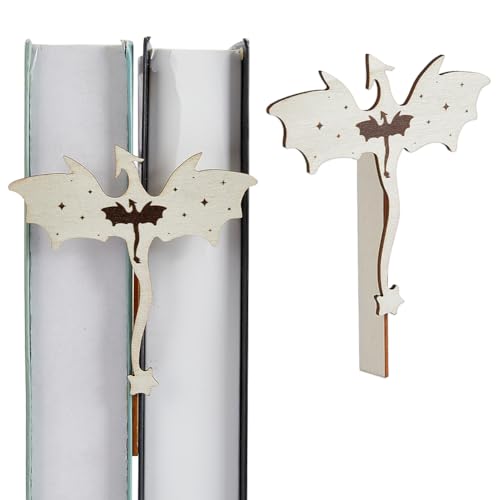DICOSMETIC Set di 2 librerie in legno con drago in legno, accessori per libro, 10 x 9,8 cm, motivo a quarta ali, merch fantasy drago, fermalibri per gli amanti dei libri, bianco antico