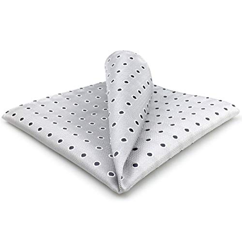 SHLAX&WING Mens Pocket Square Silk Hanky Grey Dots Business 12.6 inches Large