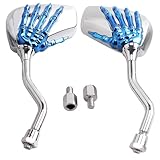 Pairs of Distinctive Skull Skeleton Hand 8mm 10mm Rearview Side Mirror for Motorcycle Scooter Moped Bike Standard Bike (Blue)