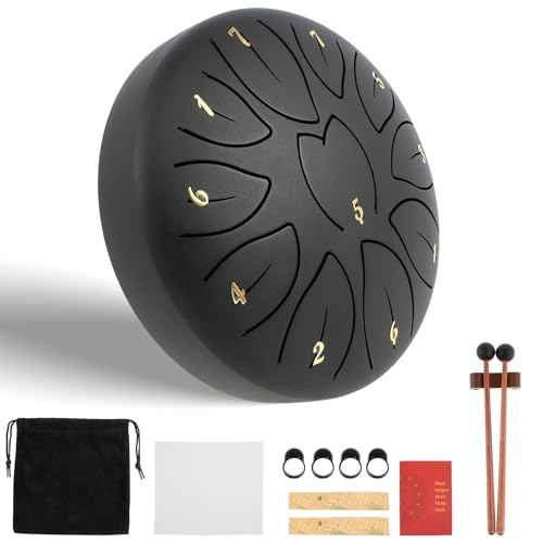 Tongue Drum Rain Drum Musical Metal Drums Set Stable Meditation Light-Weight Balmy Rain Hand Percussion for Musical Education(Matte Black)