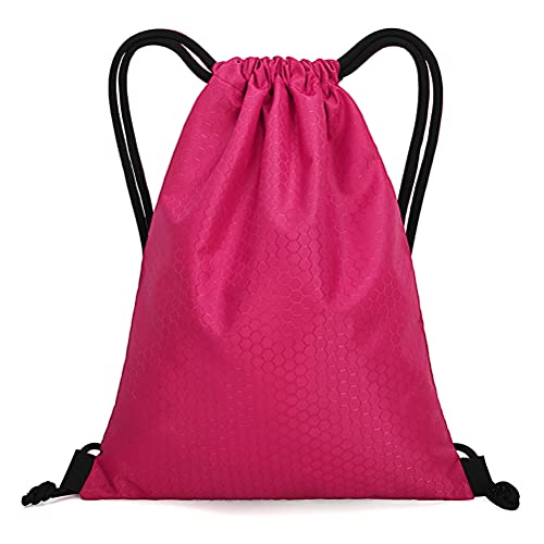 Image of Drawstring Backpack Bag, Waterproof Draw String Back Sack with Zip Pocket, Gym Drawstring Bags Swim Bag for Men Women