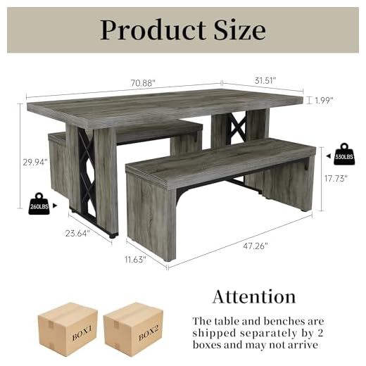 Modern 3-Piece Dining Table Set for 6
