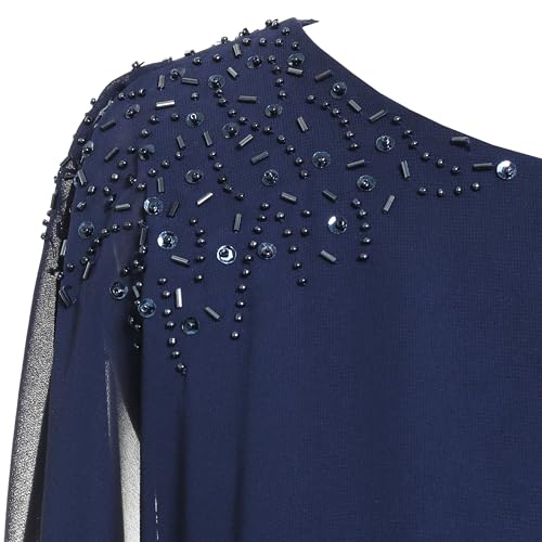 Image of S.L. Fashions Women's Long Sequin Lace Beaded Capelet Overlay Mother of The Bride Dress, Formal Evening Gown