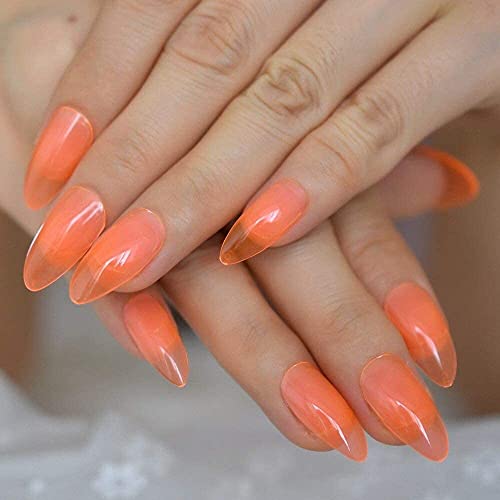TOPNIU Falscher Nagel 24 Teile/Satz klar orange Stiletto False Nagel UV. Abdeckung Presse auf Ballett Falsche Nägel…