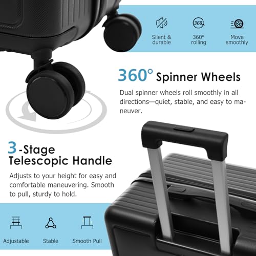 Image of Hardshell Luggage Sets, Lightweight Stripes Suitcases with Spinner Wheels, Black1