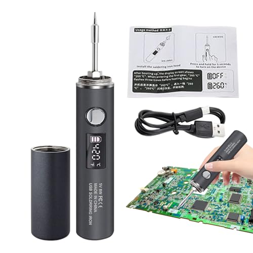 Fyrdyn Cautín Eléctrico Con 5 Niveles De Ajuste | Juego De Herramientas De Soldar - Herramientas De Soldar Con Luz Y Display Digital Para Reparación Electrónica Proyectos Taller