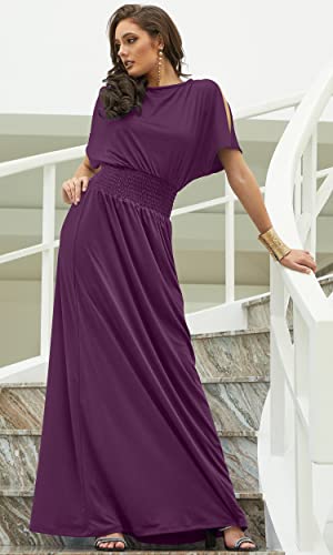 Image of KOH KOH Womens Split Sleeves Smocked Elegant Cocktail Long Maxi Dress