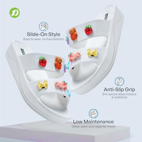 Image of DOCTOR EXTRA SOFT Women's Comfort Double Straps EVA Slip-On Slippers with Cute Charms| Lightweight, Trendy Summer Beach, Pool, Indoor & Outdoor Wear Slide| Soft Cushion Sole Sandals Daily Mules D-540
