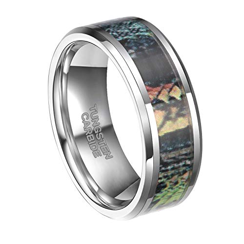 Frank S.Burton 8mm Tungsten Wedding Rings Summer Leaves Camouflage Inlay Hunting Comfort Fit Band(7)