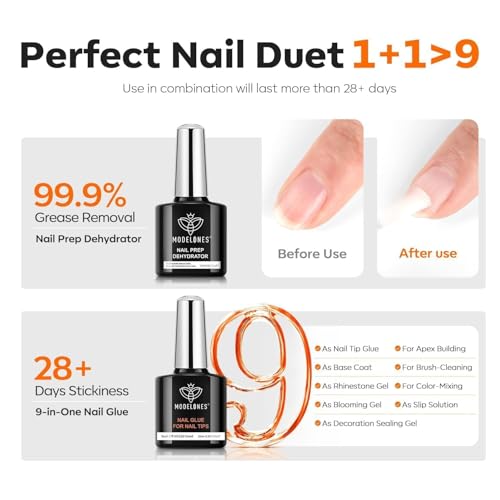 Image of modelones X Nail Gel Kit Almond, Upgrade 15Sizes Fake Nails, 9-in-One Glue Dehydrator & Mini U V Light Clipper, 510Pcs Medium Almond Press on Tips for Extension DIY Salon Home Gift