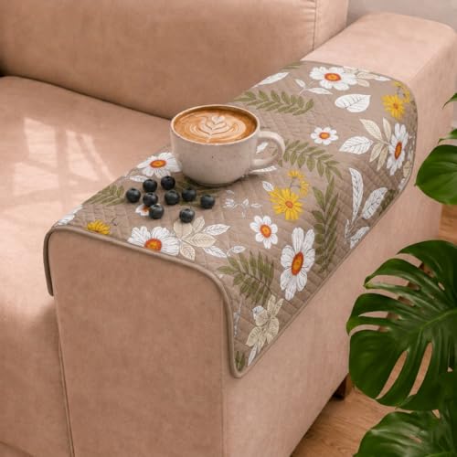Image of STITCHNEST 'Frostvine Collection' Sofa Armrest Cover | Cotton Quilted Fabric, Washable & Durable for Modern Living (18 x 22 Inches)
