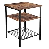 VASAGLE ALINRU End Table, Side Table, Nightstand with 3 Shelves, Bedside Table, Bedroom, Living Room, Simple Assembly, Mesh Shelf, Metal, Industrial Design, Rustic Brown ULET47BX