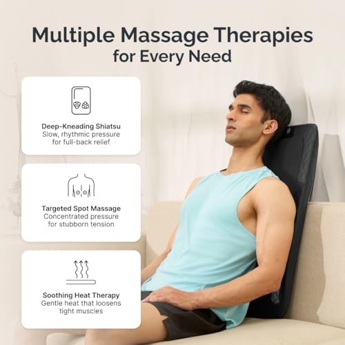 Image of Cult Deep Relief Full Back Massager with Moving Rollers, 3-Intensity Heat & 4 Modes | Shiatsu Deep Tissue Relief for Neck & Lumbar | Home & Car Adapters (Black)