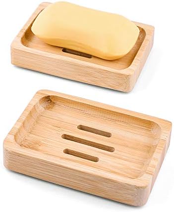 Mutsitaz 2 Packs Natural Wooden Bamboo Soap Dish Storage Holder Wooden Bamboo Handmade Craft Soap Dish for Soap,Sponge Storage and More