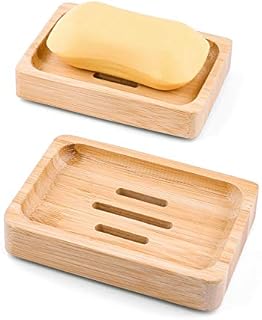 Mutsitaz 2 Packs Natural Wooden Bamboo Soap Dish Storage Holder Wooden Bamboo Handmade Craft Soap Dish for Soap,Sponge Storage and More