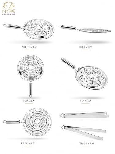 Image of Nyra Stainless Steel Round Roaster and Precision Steel Tongs Set | Brinjal, Barbeque Jali | Chapati Toast Grill | Steel Handle