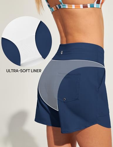 Image of IUGA Womens 5 inch Swim Board Shorts Stretchy High Waisted Beach Shorts for Women Quick Dry UPF 50+ Swimsuit Bottoms with Liner
