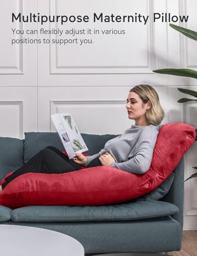 Image of G-Shaped Sleeping Pregnancy Pillow| Removable Velvet Covers| PregnoCare Fibres| Baby Shower Gift, Maternity, Nursing| Full Body Soft-Support Bump, Head, Back, Shoulder, Hips, Legs and Belly (Red)