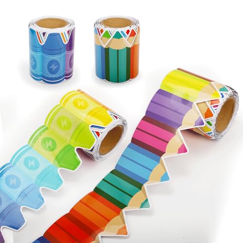 2 rollos de colores de crayón troquelado, borde de tablón de anuncios,...