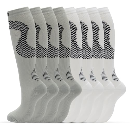 Image of fenglaoda 8 Pairs Compression Socks for Men & Women 20-30 mmHg Knee High Nurse Pregnant Running Medical and Travel Athletic