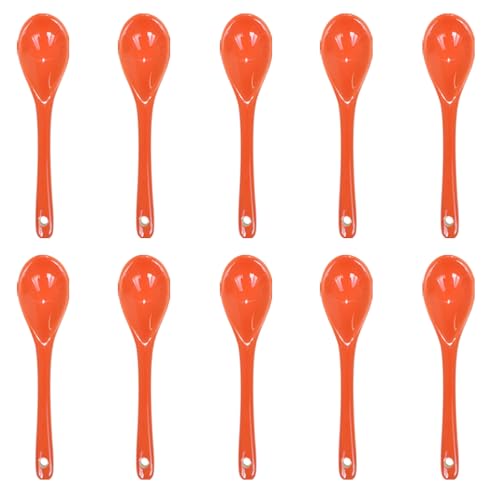 Pirhosigma 10 cucharas de porcelana naranja para huevos, cucharas de cerámica de 4.7 pulgadas, cuchara de café, postre, yogur, té, té lechoso