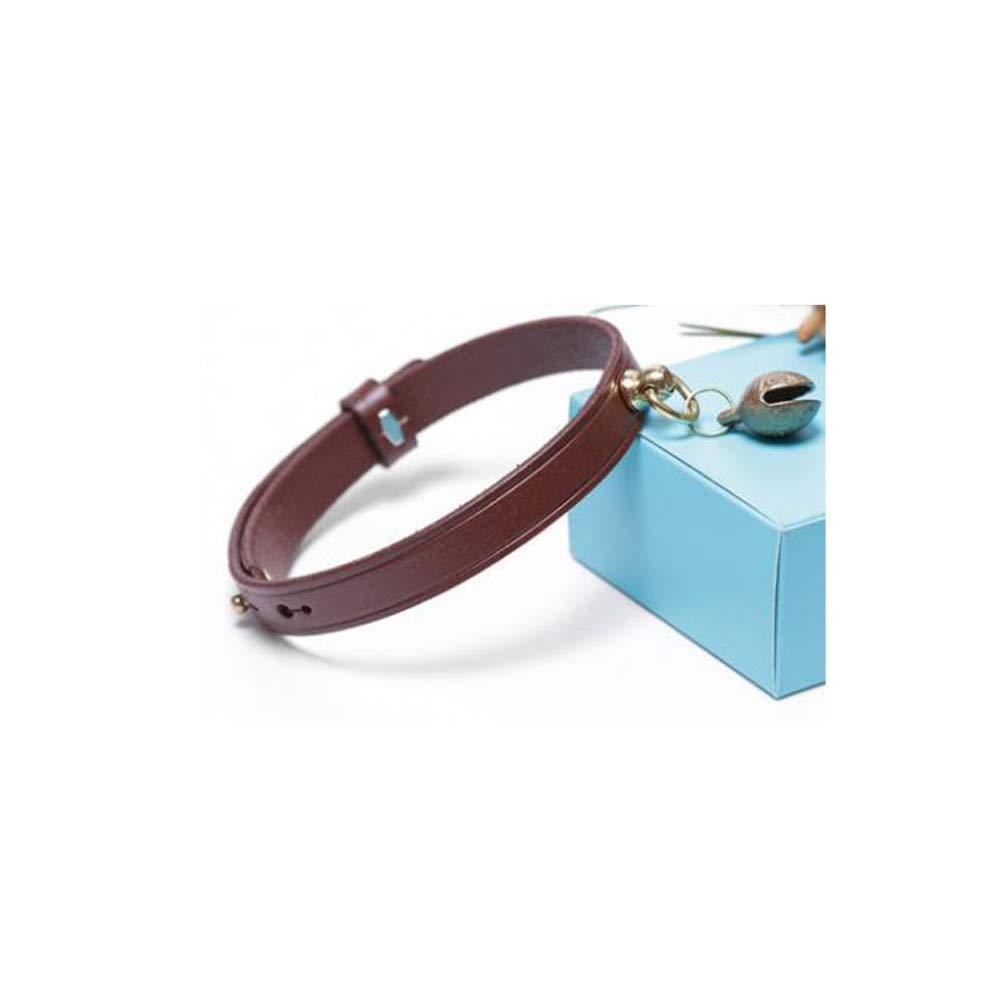 Collier pour chat et petit chien marron en peau de vache, parfait pour les balades