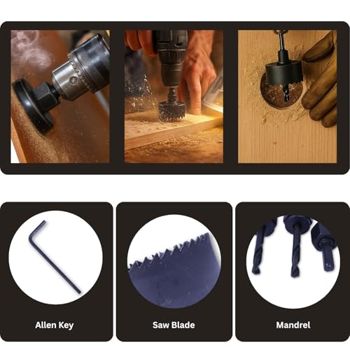 Image of WULF Professional Hole Saw Set (18 Pcs) | High Carbon Steel Hole Cutter Kit for Wood, Plastic & Metal | Ideal for Cutting Corn Hole Boards, Air Ducts, Ceiling Lights, Speakers & Carpentry Work