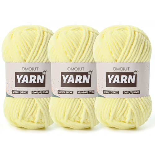 Image of 3 Packs Plush Chenille Chunky Crochet Amigurumi Yarn - Baby Yarn for Crocheting Soft - Fluffy Velvet Yarns Knitting for Blankets Crafts 150g / 196.8yds (3 Lemon Yellow)
