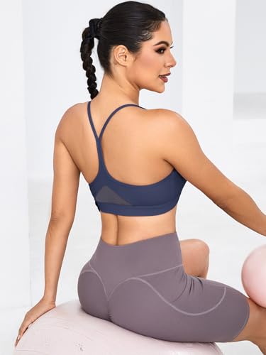 Image of RUNNING GIRL Y-Back Sports Bras for Women, Medium Impact Wirefree Padded Bra Workout Crop Top Longline Sports Bra Push up(WX2915Navy Blue,XXL)
