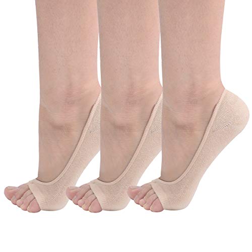 Flammi 3/6 Pairs Women Peep Toe Liner Socks No Show With Nonslip Heel Grip (5-8, 3Pairs-Beige) #TOP5