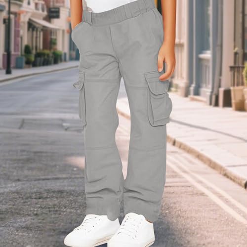 Boys Girls Baggy Cargo Pants with Pockets Teens Kids Summer Elastic Waist Casual Wide Leg Solid Color Trousers4
