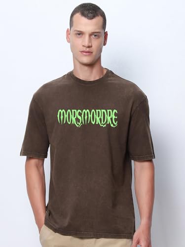 Image of Bewakoof Official Harry Potter Merchandise Men's 100% Cotton 220 GSM Graphic Print Oversized Fit Round Neck T-Shirt
