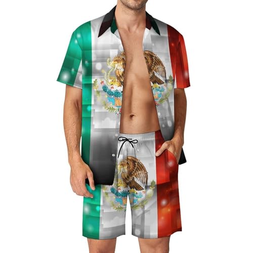 Summer Vacation Outfits for Men 2 Piece Beach Suit Casual Lapel Button Down Shirt and Shorts