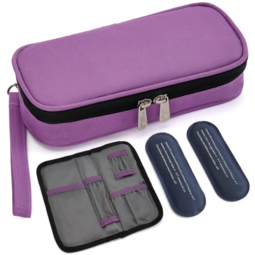 Image of apollo walker Insulin Cooler Travel Case with Ice Packs and Insulation | TSA Approved Includes 2 x 90g ice packs for 9-hour cooling insulin pens & syringes for Diabetics to Carry (Purple)