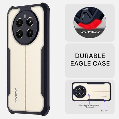 Image of Pikkme Realme 12 Plus 5G Back Cover | Crystal Clear Transparent Back | Ultra Hyrbid | Full Camera Protection | Raised Edge | Bumper Back Case (Blue)