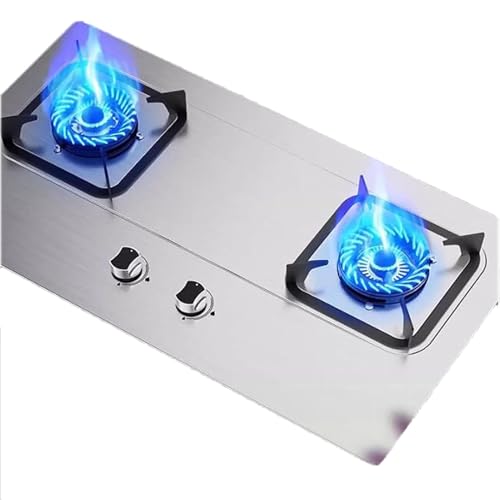 THEGA Estufa De Gas De 2 Quemadores, Placa De Cocción De Acero Inoxidable con Encendido Automático, Soporte para Sartenes De Hierro Fundido, Cocinas De Gas De Sobremesa(LPG)