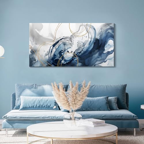 Image of Mofutinpo Abstract Canvas Wall Art Blue Pictures for Living Room Wall Decoration Large Modern Wall Art Office Artwork Wall Decor Graffiti Paintings for Bedroom 24x48in