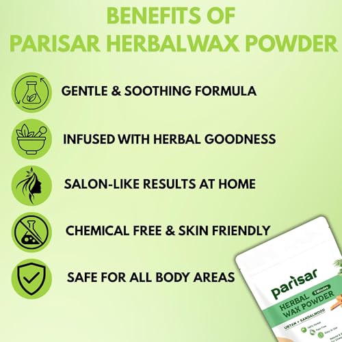 Image of Parisar Pharma Herbal Wax Powder for Women and Men 100g (Pack of 2) | Bikini Wax Powder with Ubtan & Sandalwood | Painless Hair Removal Powder for Underarms & Body | for All Skin Types