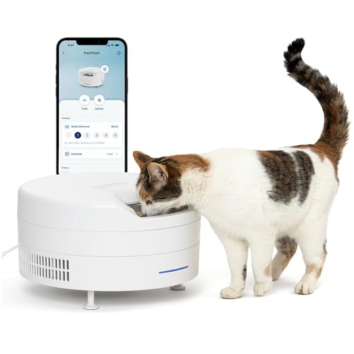 PetSafe FreshFeed Refrigerated Pet Feeder Automatic Wet Food Feeder for Cats & Small Dogs App Control 6 Fresh Meals Stainless Steel Inserts White