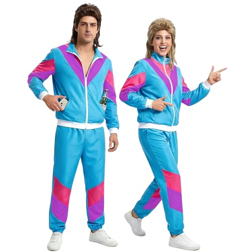 Fairycos Trainingsanzug 80er Jahre Outfit Herren 90er New Kids Kostüm Bad Taste Outfit Damen Partner Kostüme Erwachsene Herren Karneval Faschingskostüme Partnerlook Männer M