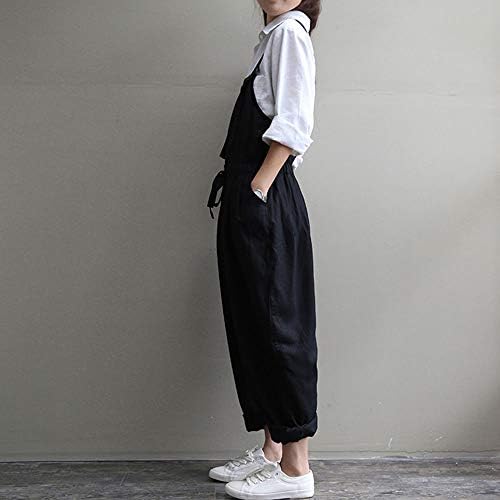 Salopette Donna Lunga In Cotone E Lino - Senza Maniche, Sciolta E Comoda Con Tasche - Stile Hippie Casual - Foto 7