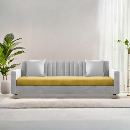 Image of Casaliving Garcia 3 Seater Sofa Set for Living Room (Yellow Grey Colour) Premium Fabric Sofa