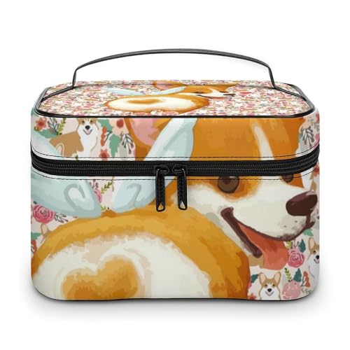 メイクボックス コスメ収納 大容量 かわいい コーギー 犬柄 天使の翼 化粧ポーチ 化粧品入れ メイク収納ケース 軽量 持ち運び アクセサリー 小物入れ おしゃれ 旅行 出張用 プレゼント