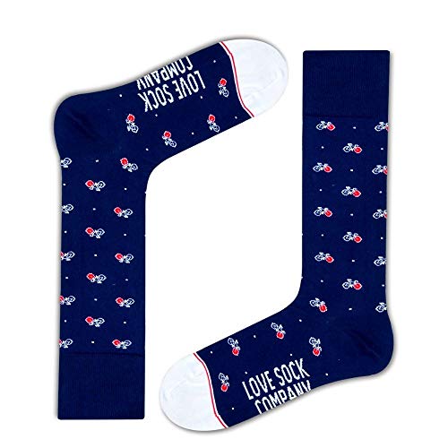 Luxury Organic Cotton Seamless Toe Fun Patterned Navy Blue Bicycle Dress Socks for Men - One Size 7-12.5 - One Pair (bike navy)
