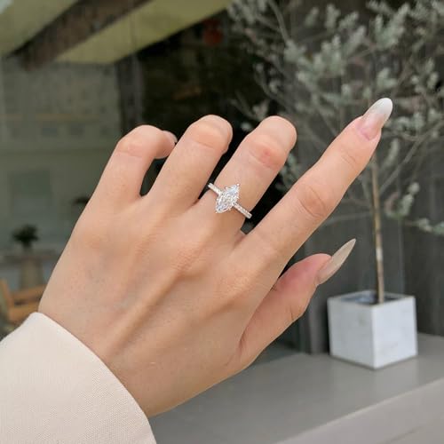 Lab Grown Diamond Ring, 2 CT Marquise Engagement Ring for Woman, 18K White Gold Plated D Color VVS1 Clarity Promise Ring for Her, Simulated Diamond Wedding Band Anniversary Ring2
