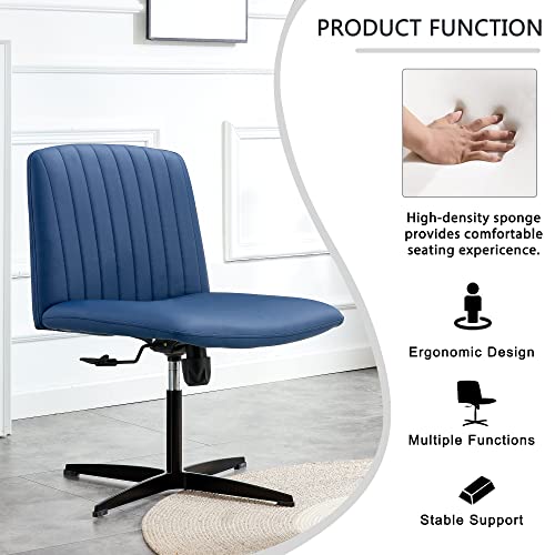 Hihill Home Office Task Chair Modern Pu Leather Desk Chair Without Arm Wheels Adjustable Computer Chairs For Office Home Small Apartment, Blue #TOP4