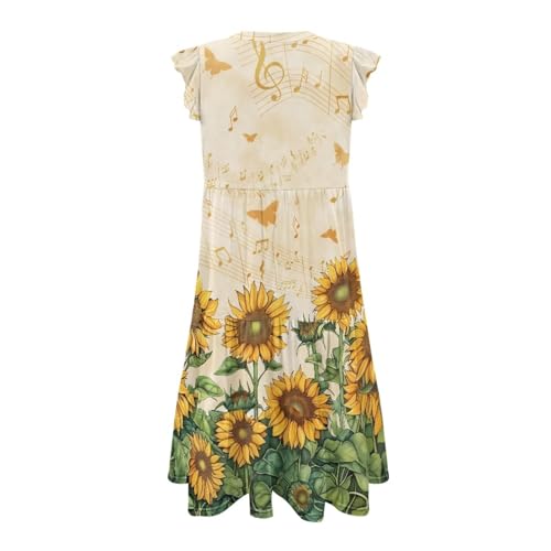 Image of Women's Casual Ruffle Sleeve Dress V Neck Pullover Dress Flowy A-Line Pleated Lightweight Dress with Pockets